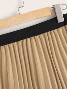 SHEIN Clasi Women Contrast Color Elastic Waist Casual Pleated Mini Skirt