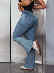 SHEIN PETITE Women's Casual Denim Jeans, Simple And Fashionable For Daily Wear - Blue - View 2