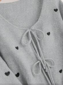 CosyJoli Plus Size Women Heart Pattern Knit Cardigan Sweater, French Elegant Fashion Autumn Winter Outerwear - Grey - View 6