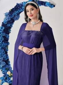 Modelyn Robe longue à manches longues plissée oversize et pelucheuse pour femmes