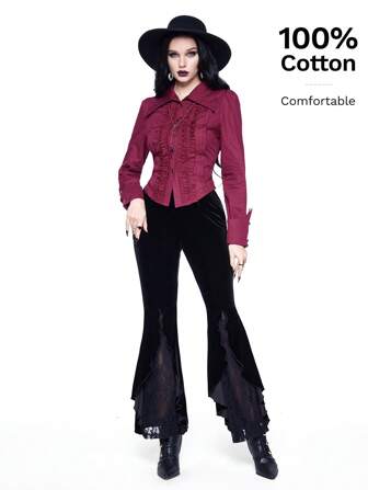 Goth Blouse femme avec corset de taille de style gothique et garniture volantée