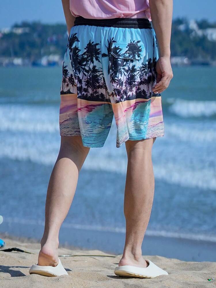 Men's Beach Flowery Printed Leisure Beach Shorts, Summer