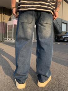 DAZY Plain Blue Distressed Vintage Men's Denim Jeans, Autumn