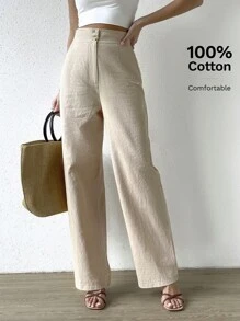 SHEIN Clasi Women's Solid Color Pants With Pockets Wide Leg Pants Baggy Pants