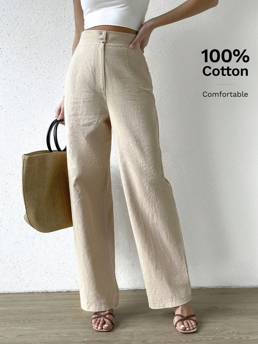 SHEIN Clasi Women's Solid Color Pants With Pockets Wide Leg Pants Baggy Pants