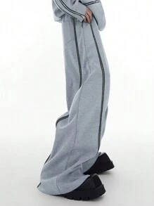 Chillumni 男士条纹抽绳腰阔腿宽松休闲运动裤 - 灰色 - 查看 1