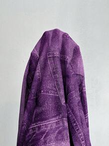 Plus Size Denim Effect Sexy Wrinkle Knit 2 Pieces Women Purple Clothes Set - Purple - View 8