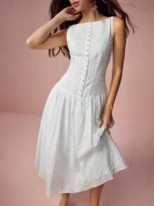 Enchnt Váy dài không tay thêu lỗ khoét họa tiết hoa tinh tế màu trắng lãng mạn dành cho nữ mùa xuân và mùa hè, ngọt ngào và thanh lịch, phù hợp cho mùa cưới, lễ hội, kỳ nghỉ, ngày hẹn hò ngọt ngào, đi làm hàng ngày và mùa tốt nghiệp, quần áo mùa hè dành cho nữ, váy thanh lịch - trắng - Xem 5