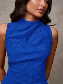 SHEIN BAE Women's Casual Solid Color Textured Ruched Fitted Tank Top - Royal Blue - View 6