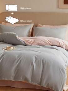 Juego de funda nórdica reversible de 2/3 piezas (1 funda nórdica y 1/2 fundas de almohada), juego de ropa de cama moderna, adecuado para todas las estaciones - Multicolor - Ver 7