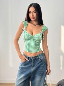 Muchica 女士心形领简约修身格子背心，休闲和度假