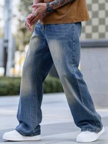 Manfinity EZcore Men's Casual Washed Slim Straight Leg Jeans - Light Wash - View 6