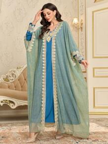 Al Najma 2pcs Women's Long Elegant Loose Fit Dress With Detachable Coat - Blue - View 7