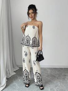 Calvaya 2pcs/Set Women Elegant Resort Floral Print Camisole And Pants Set