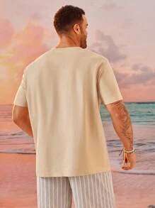 EASEVO Camiseta de punto de manga corta con cuello redondo y estampado de letra en relieve para hombres de talla grande