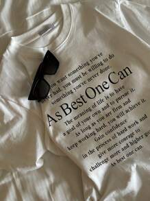 DAZY 女士宽松圆领字母印花 T 恤，休闲时尚，适合日常穿着 - 白色 - 查看 4