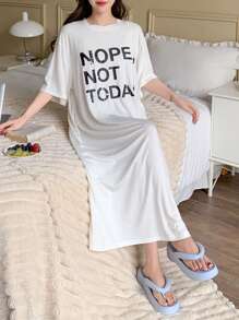 DAZY English Text Print Loose Comfortable Women's Loungewear Dress