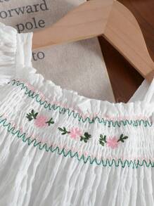 Vintaside Kids 1pc Baby Girls White Embroidered Cap Sleeve Dress. Textured Soft & Comfortable Fabric, Cute Princess Style Suitable For Spring & Summer Outdoor, Travel, Daily Wear