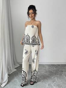 Calvaya 2pcs/Set Women Elegant Resort Floral Print Camisole And Pants Set