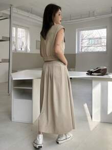 DAZY 1 套女士纯色无袖夹克和裙子，女士两件套