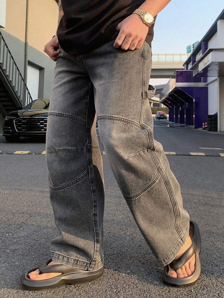 Men's Solid Dark Grey Jeans For Autumn