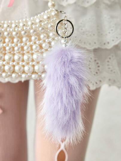 Kawaii 1 pezzo Portachiavi alla moda e delicato con ciondolo in pelliccia finta lilla e brillantini, accessorio quotidiano o regalo per le feste adatto a donne/ragazze