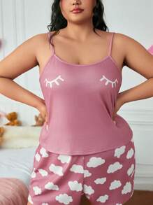 ROMWE Kawaii 大码休闲连体裤短裤睡衣套装，夏季