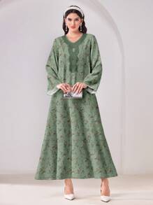 Al Najma Casual Modest Arabic Style Long Dress - White - View 1