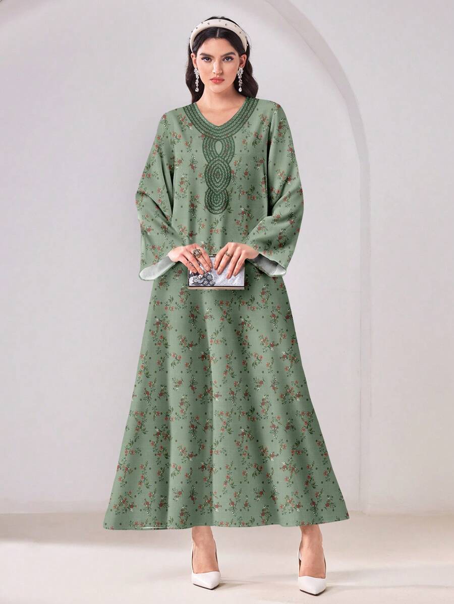 Al Najma Casual Modest Arabic Style Long Dress - White - View 1