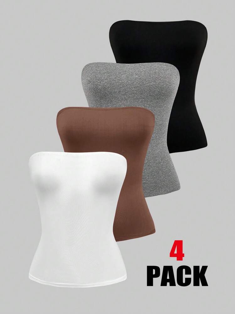 SHEIN EZwear 4 pièces Top bandeau minimaliste de couleur unie polyvalent et décontracté