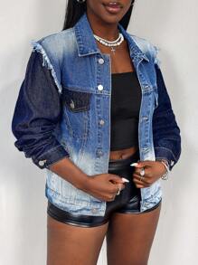 SHEIN Slayr Chaqueta vaquera de mujer de manga larga con botones delanteros y bolsillo, estilo retro sencillo - Azul - Ver 1
