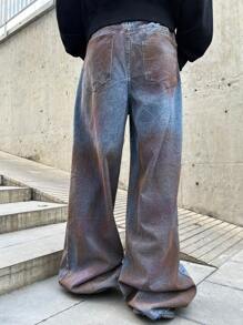 Manfinity EMRG Pantalones vaqueros holgados, anchos y desgastados con bolsillos para hombre