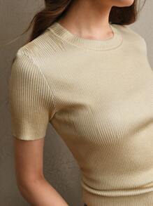 Anewsta Crew Neck Metallic Foil Short Sleeve Casual Knit Top, Suitable For Summer