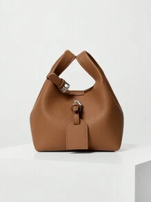 Lässige, einfache und modische Schultertasche/Umhängetasche/Handtasche aus PU-Leder mit Innentasche - Braun - Übersicht 2