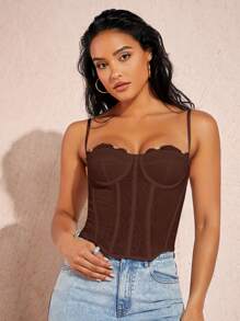 Silquee 女士对比色蕾丝不对称下摆修身吊带背心