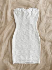 Soleia Vrouwen vakantie gebreide ivoor golvende textuur strikken decor taille gebonden bodycon mini jurk, geschikt voor feest, date, Valentijnsdag, Kerstmis, afternoon tea