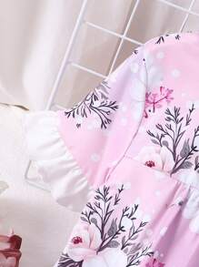 Girls' Simple Floral Pattern Ruffle Sleeve & Hem Nightgown Loungewear - Multicolor - View 6