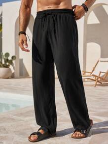 Manfinity RSRT Pantaloni casual larghi da uomo con laccio frontale e tinta unita, adatti per uso quotidiano