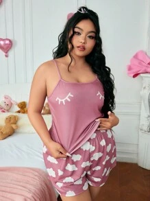 ROMWE Kawaii 大码休闲连体裤短裤睡衣套装，夏季