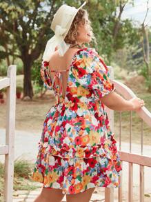 SHEIN VCAY Plus Size Floral Patchwork Print Resort Dress