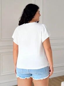 SHEIN EZwear Plus Size Effen Kleur Ronde Hals Korte Mouw Minimalistische Top, Casual Dagelijkse Kleding