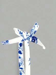 Lunivi Teenage (Girls) Dress, Adjustable Spaghetti Strap, Bow Decor, Blue & White Floral Print, Pleated Camisole Short Swing Dress, Suitable For Summer,Holiday,Summer,Travel