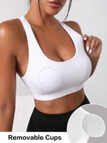 Easithlete Sujetador deportivo con tira cruzada con abertura trasera - Blanco - Ver 2