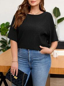 SHEIN Frenchy Plus Size Women's Solid Color Round Neck Short Sleeve Casual T-Shirt