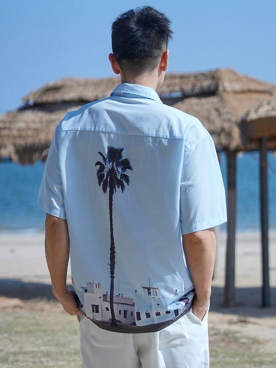 Men's Summer Beach Vacation Allover Coconut Tree Print Shirt