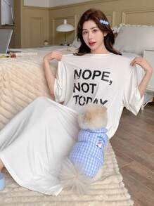 DAZY English Text Print Loose Comfortable Women's Loungewear Dress