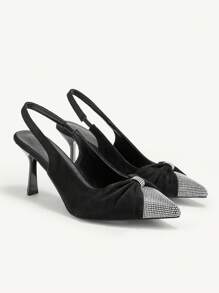 CUCCOO CHICEST Women's Pointy Toe Crystal Embellished Bowknot Colorblock Stiletto High Heels, Elegant, Luxurious, Formal Dress Shoes For Party, Wedding, Date, Office Wear Spring Shoes Spring Break Easter Prom Heels - Black - View 5