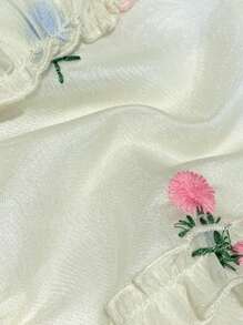 SHEIN LMoss Kids LMoss 2 件装女婴碎花编织衬衫和短裤套装 - 杏色 - 查看 4
