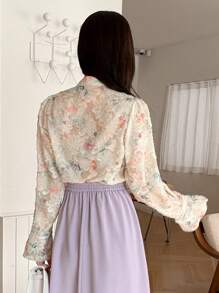 DAZY Women Floral Print Ruffle Flared Sleeve Blouse,Fall Women Clothes Long Sleeve Top