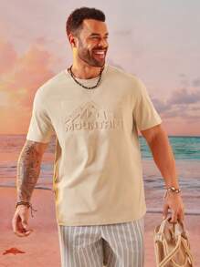 EASEVO Camiseta de punto de manga corta con cuello redondo y estampado de letra en relieve para hombres de talla grande